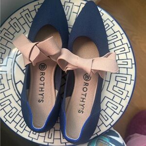 Rothy's Navy and Beige Flats with Bow